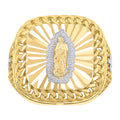 10K Two-tone Gold Mens Square Head Guadalupe Religious Cuban Border Ring