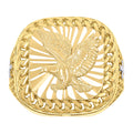 10K Two-tone Gold Mens Eagle Bird Wildlife Square Head Cuban Border Ring