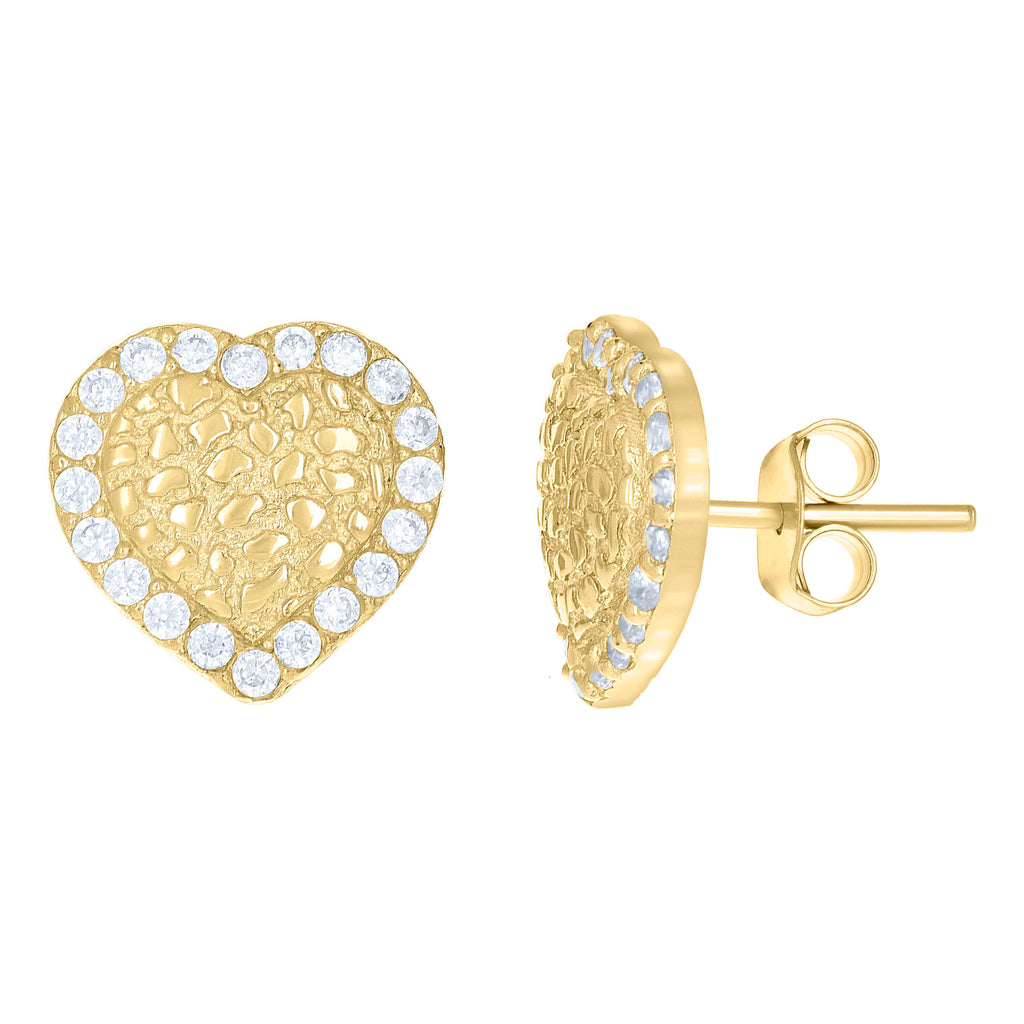 10K Yellow Gold Womens Round Cubic-Zirconia Heart Stud Earrings