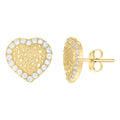 10K Yellow Gold Womens Round Cubic-Zirconia Heart Stud Earrings