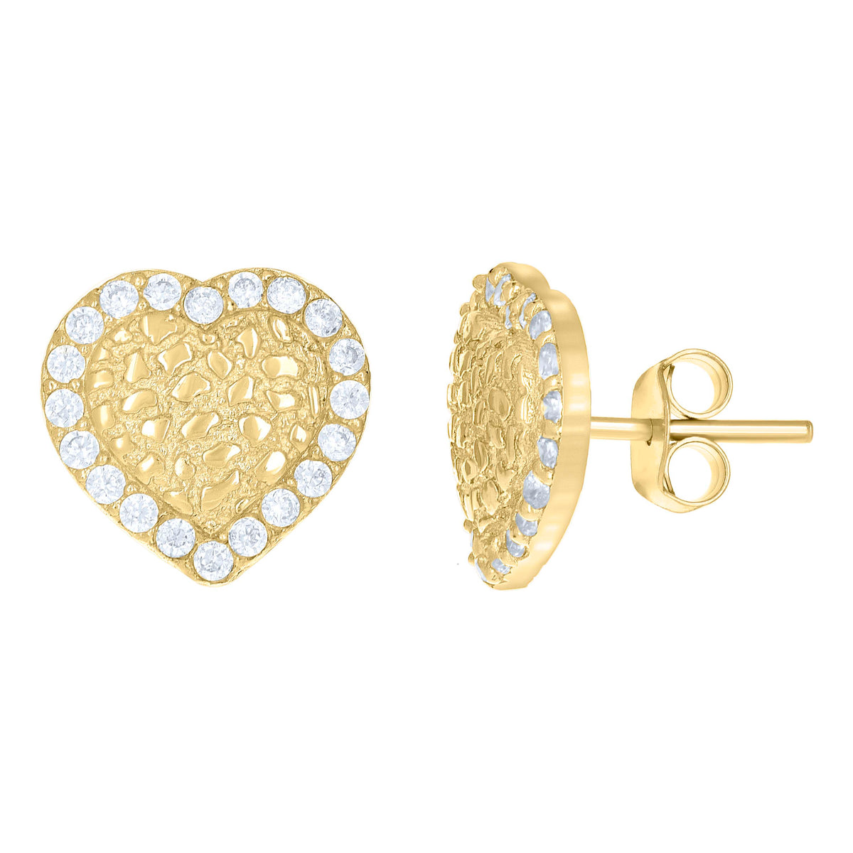 10K Yellow Gold Womens Round Cubic-Zirconia Heart Stud Earrings