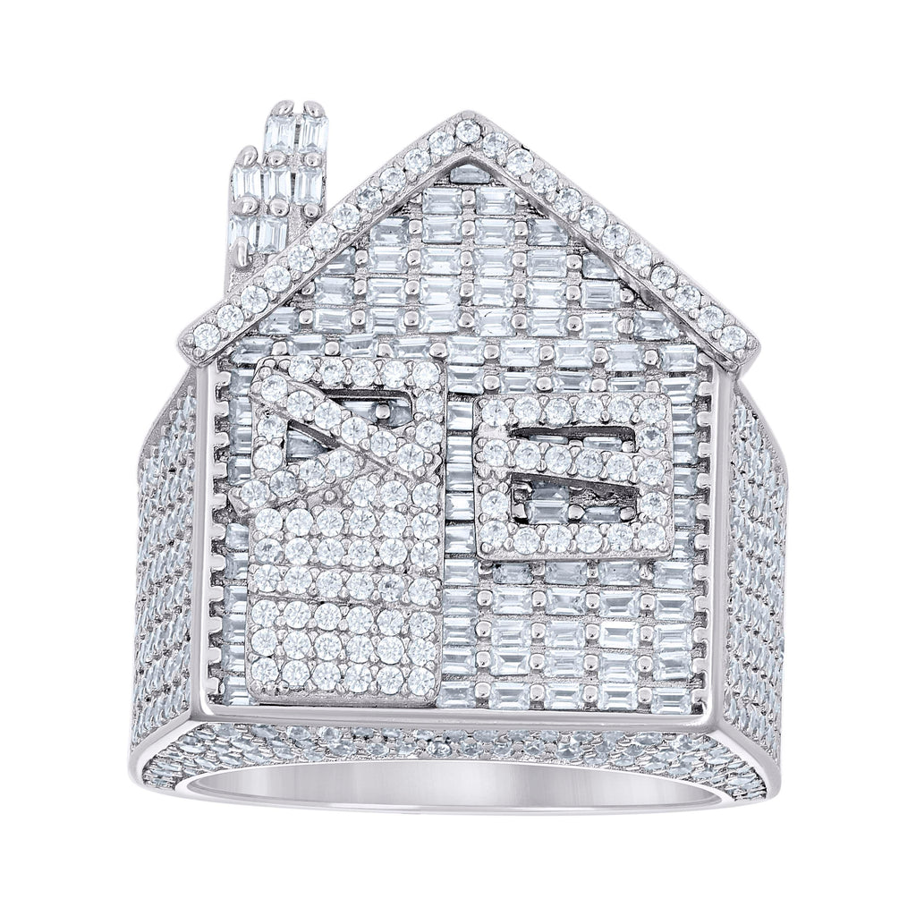 925 Sterling Silver Mens Round Baguette Cubic-Zirconia Cluster Trap House Fashion Ring Size 11