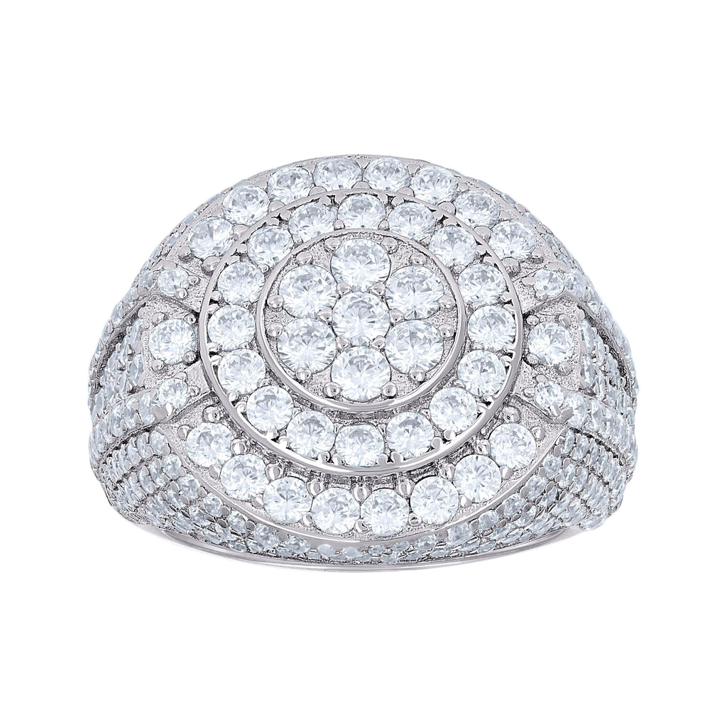 925 Sterling Silver Mens Cubic-Zirconia Cluster Round Head Fashion Ring