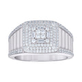 925 Sterling Silver Mens Round Baguette Cubic-Zirconia Square Head Fashion Ring Size 11