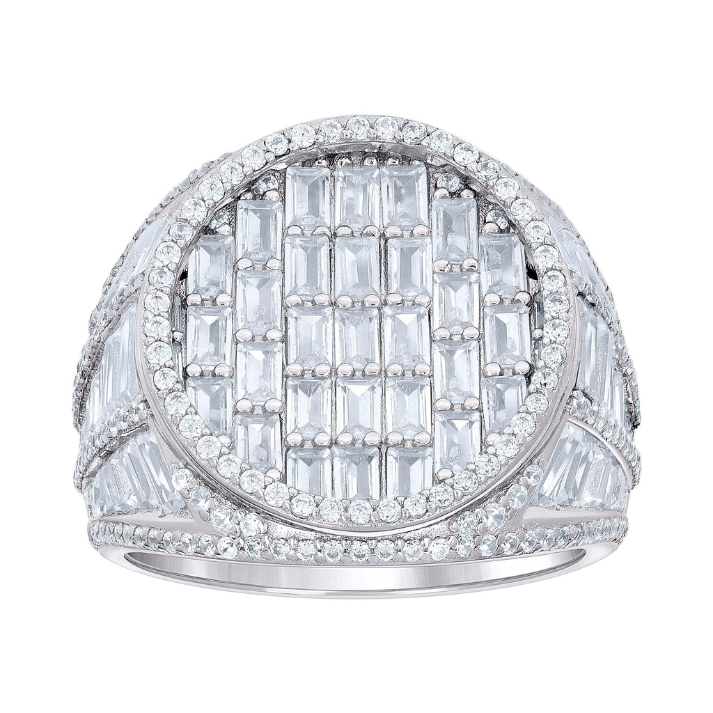 925 Sterling Silver Mens Round Baguette Cubic-Zirconia Round Head Fashion Ring Size 11