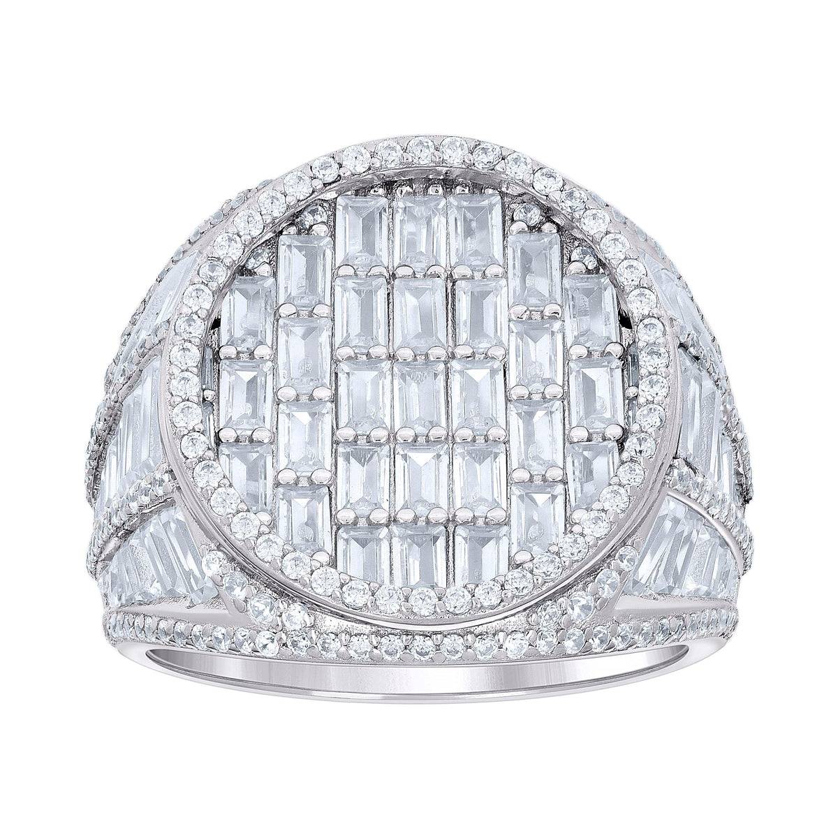 925 Sterling Silver Mens Round Baguette Cubic-Zirconia Round Head Fashion Ring Size 11