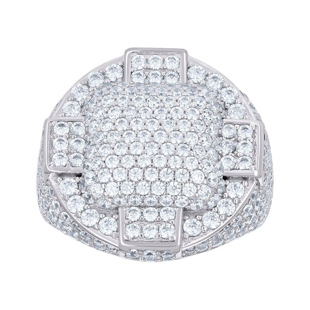 925 Sterling Silver Mens Cubic-Zirconia Cluster Round Head Fashion Ring