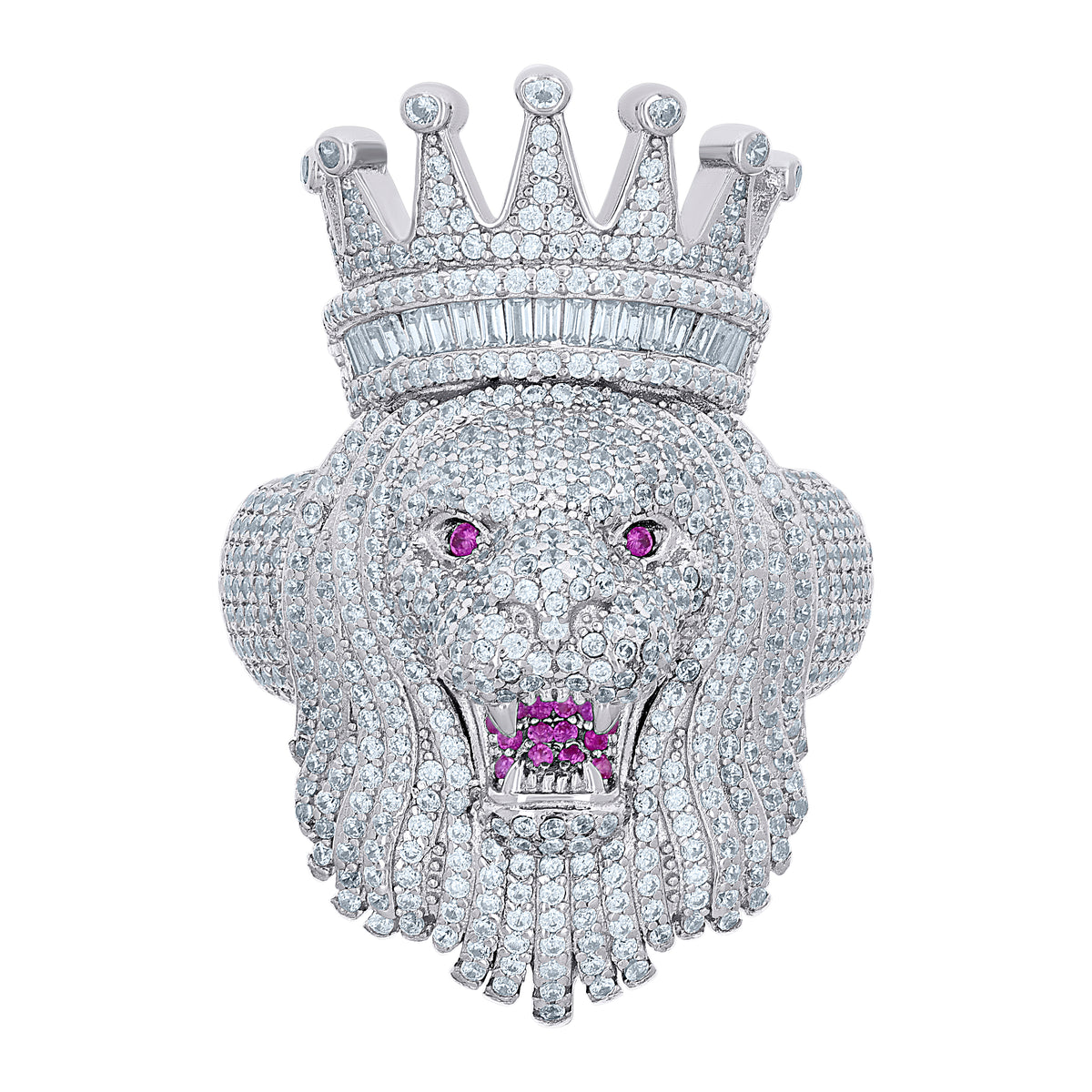 925 Sterling Silver Mens Pink White Cubic-Zirconia Leo/Lion Zodiac Sign/Wildlife Ring Size 10