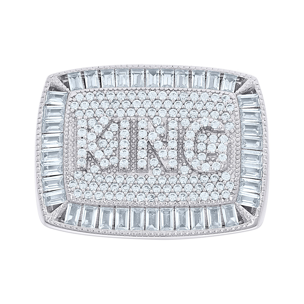 925 Sterling Silver Mens Baguette Round Cubic-Zirconia KING Square Head Fashion Ring Size 12
