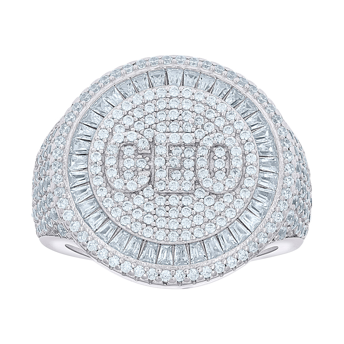 925 Sterling Silver Mens Baguette Round Cubic-Zirconia CEO Round Head Fashion Ring Size 11