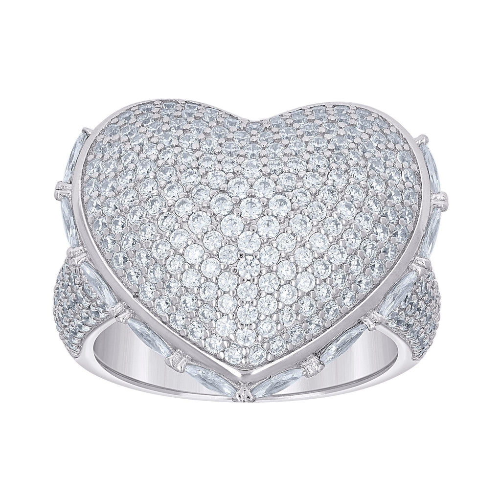 925 Sterling Silver Womens Round Baguette Cubic-Zirconia Cluster Heart Ring Size 11