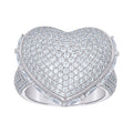 925 Sterling Silver Womens Round Baguette Cubic-Zirconia Cluster Heart Ring Size 11