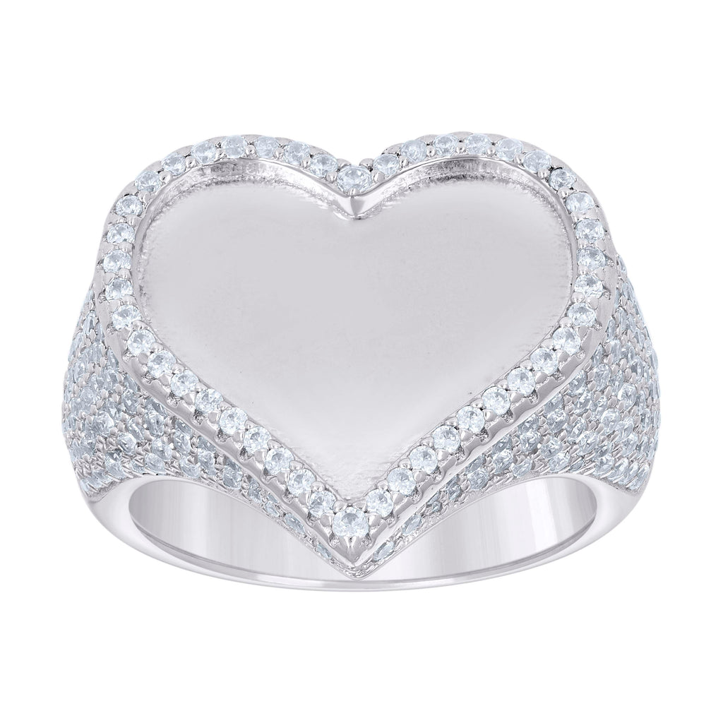 925 Sterling Silver Womens Cubic-Zirconia Cluster Heart Ring Size 10