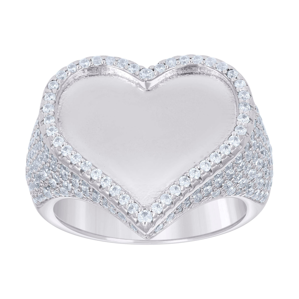 925 Sterling Silver Womens Cubic-Zirconia Cluster Heart Ring Size 10