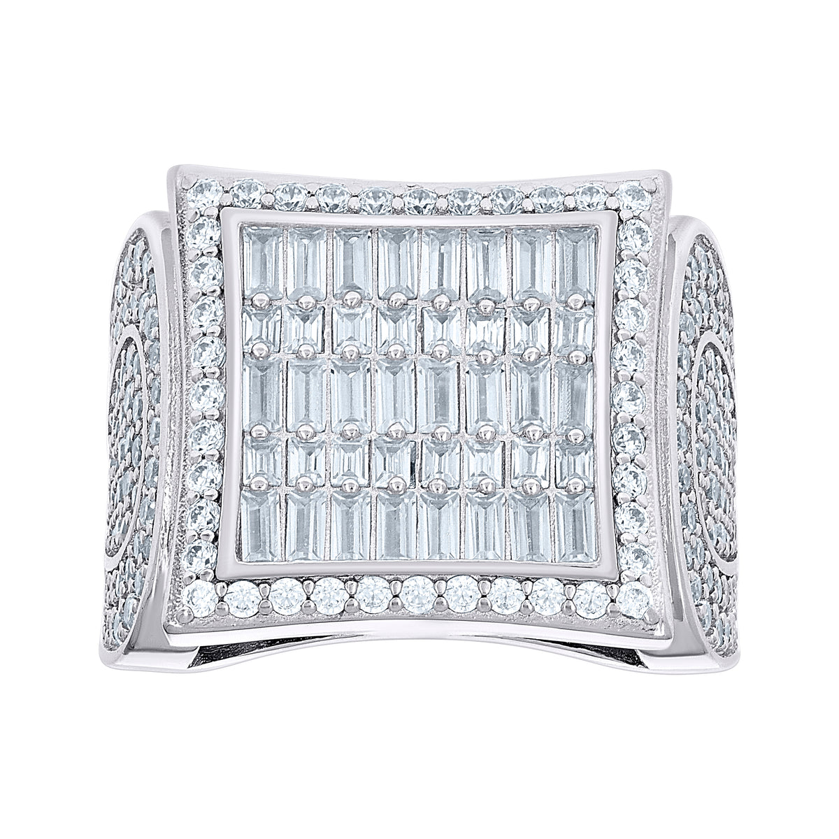 925 Sterling Silver Mens Baguette Round Cubic-Zirconia Square Head Fashion Ring Size 12