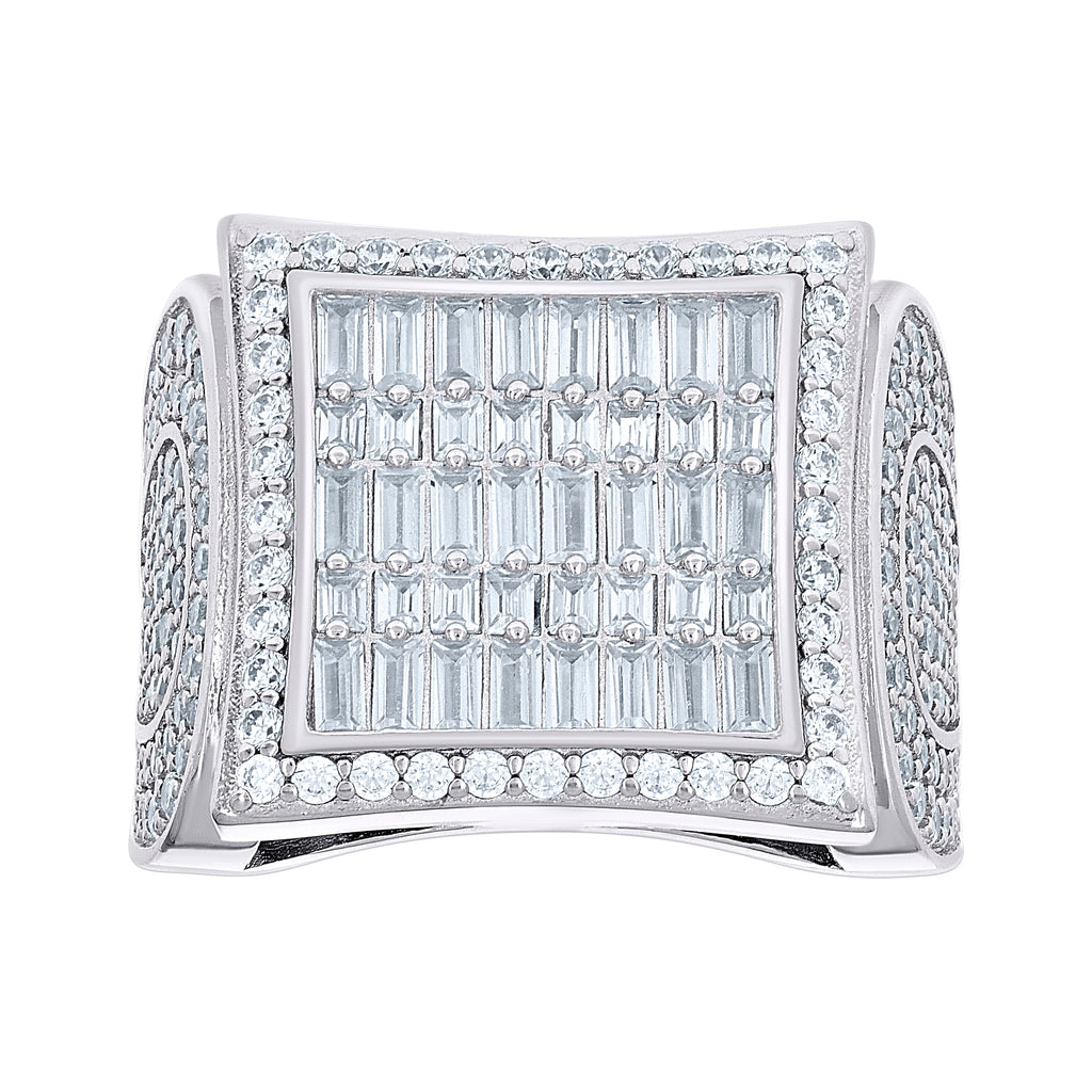 925 Sterling Silver Mens Baguette Round Cubic-Zirconia Square Head Fashion Ring Size 11