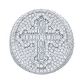 925 Sterling Silver Mens Baguette Round Cubic-Zirconia Round Head Cross Religious Ring Size 10
