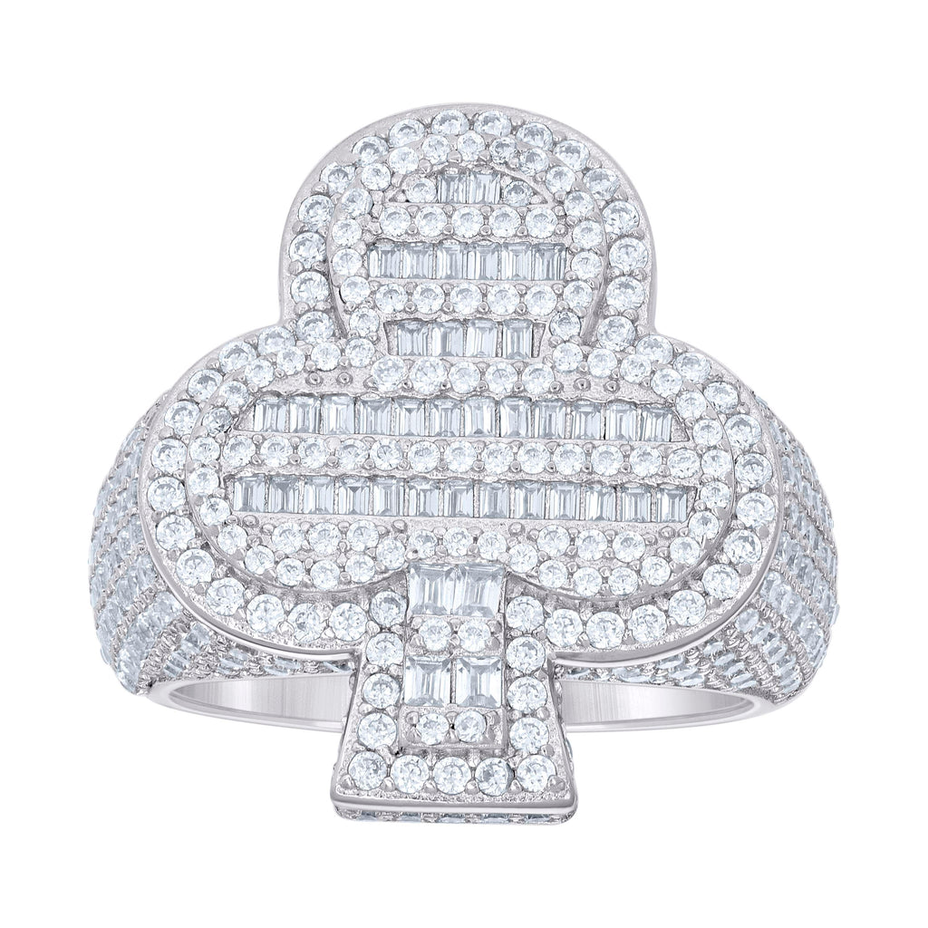 925 Sterling Silver Mens Round Baguette Cubic-Zirconia Cluster Clover Good Luck Ring Size 12