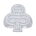 925 Sterling Silver Mens Round Baguette Cubic-Zirconia Cluster Clover Good Luck Ring Size 12