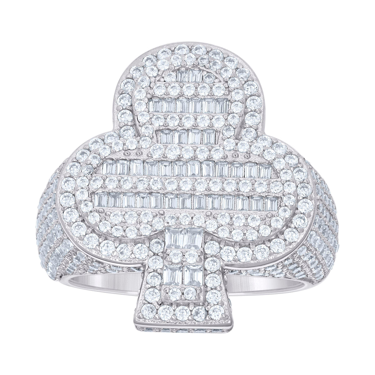 925 Sterling Silver Mens Round Baguette Cubic-Zirconia Cluster Clover Good Luck Ring Size 12