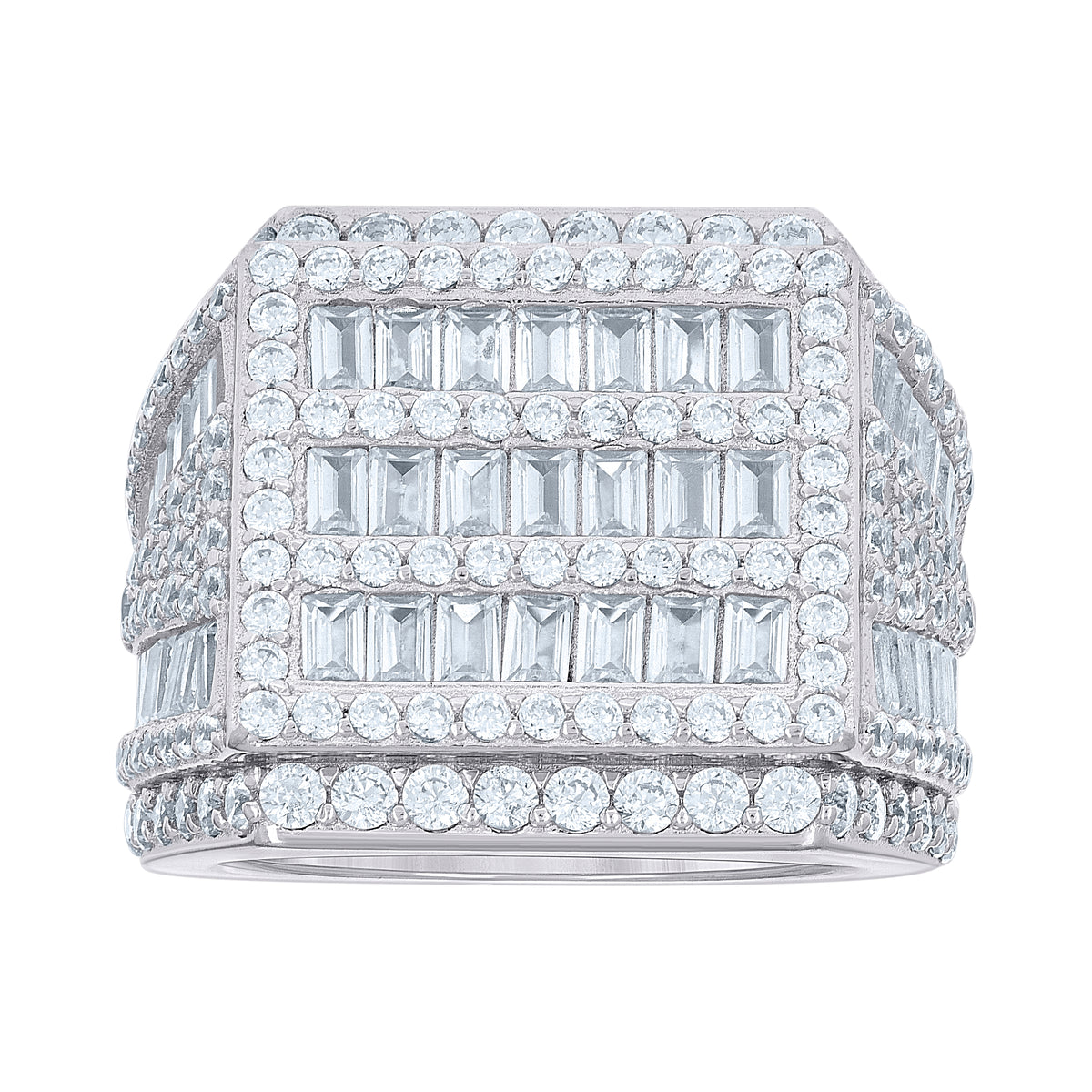 925 Sterling Silver Mens Baguette Round Cubic-Zirconia Square Head Fashion Ring Size 10