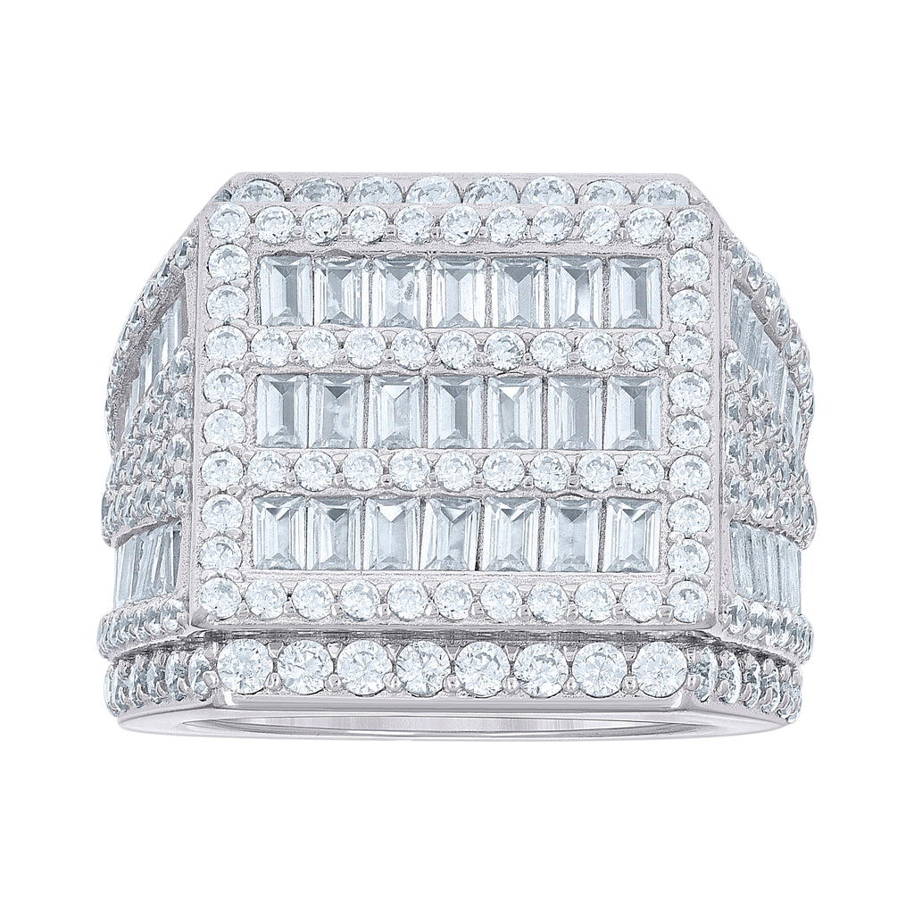 925 Sterling Silver Mens Baguette Round Cubic-Zirconia Square Head Fashion Ring Size 11