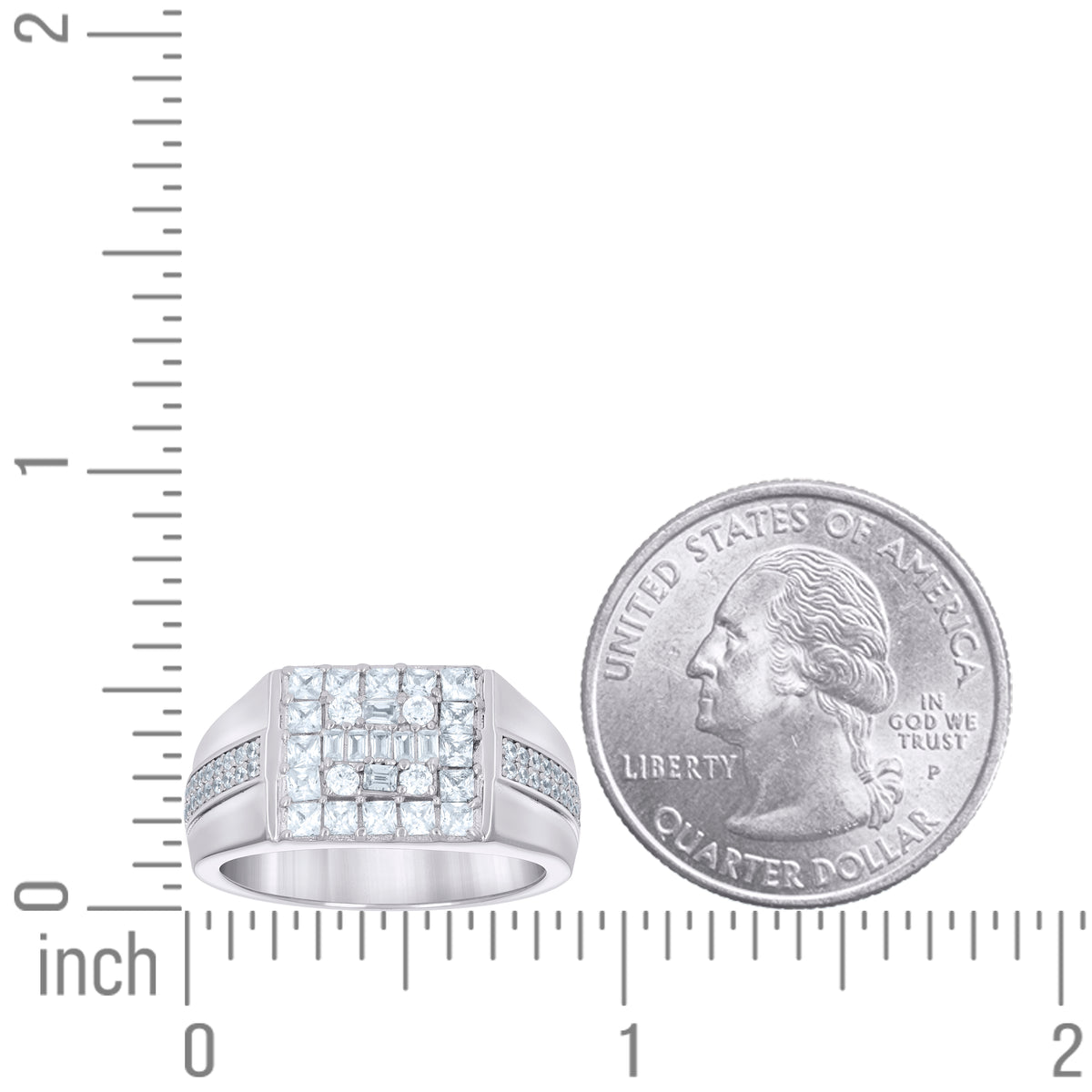 925 Sterling Silver Mens Round Baguette Cubic-Zirconia Square Head Fashion Ring Size 10