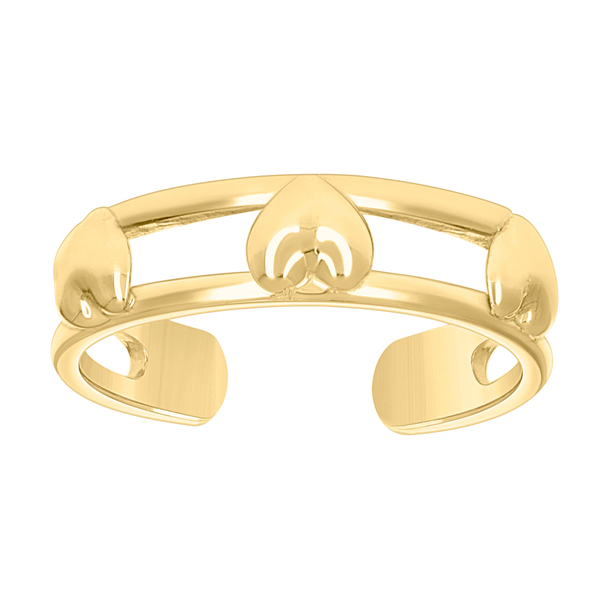 10K Yellow Gold Womens Multi Hearts Toe Ring