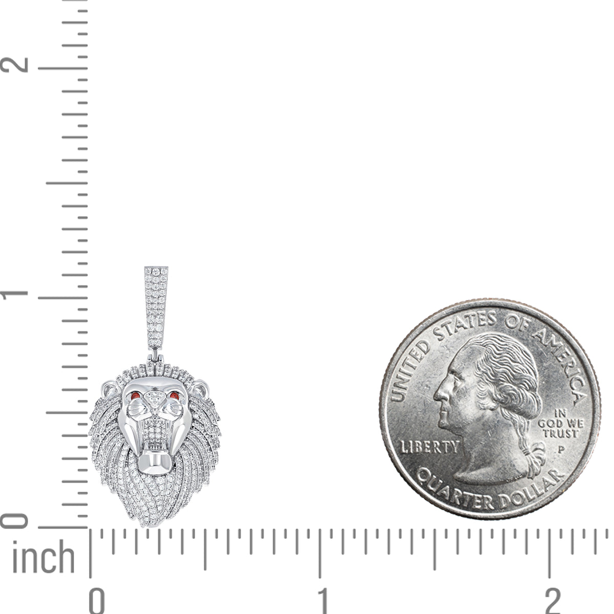 925 Sterling Silver Mens White Red Cubic-Zirconia Leo/Lion Head Zodiac Sign/Wildlife Charm Pendant