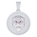 925 Sterling Silver Mens White Pink Cubic-Zirconia Lion Head Animal Wildlife Pendant