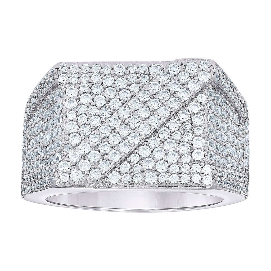 925 Sterling Silver Mens Cubic-Zirconia Square Head Fashion Ring Size 10