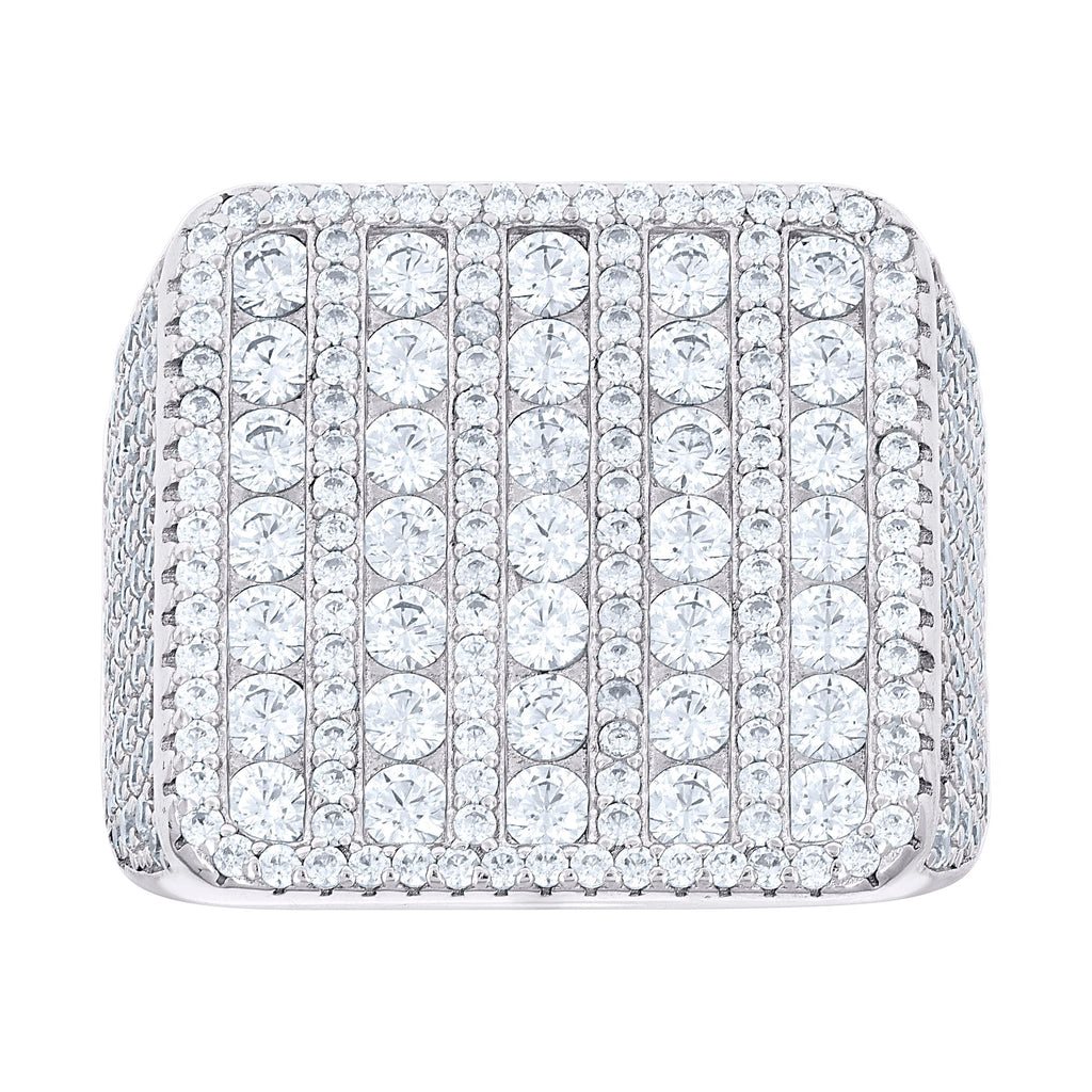 925 Sterling Silver Mens Cubic-Zirconia Cluster Square Head Fashion Ring Size 12