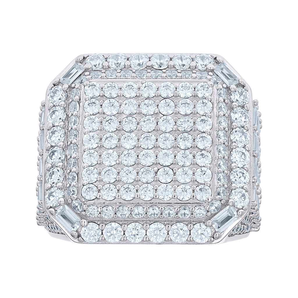 925 Sterling Silver Mens Round Baguette Cubic-Zirconia Cluster Square Head Fashion Ring Size 12