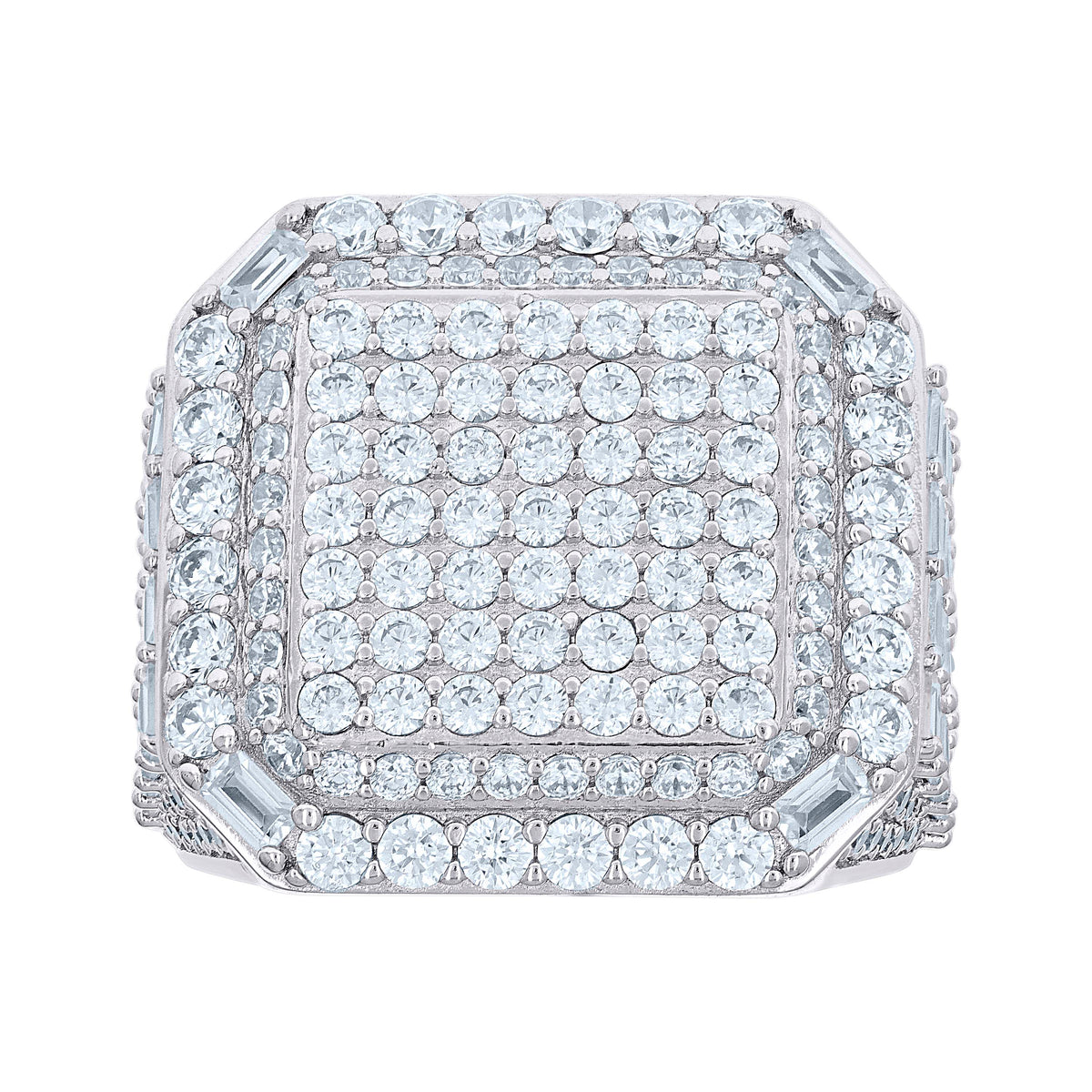 925 Sterling Silver Mens Round Baguette Cubic-Zirconia Cluster Square Head Fashion Ring Size 12