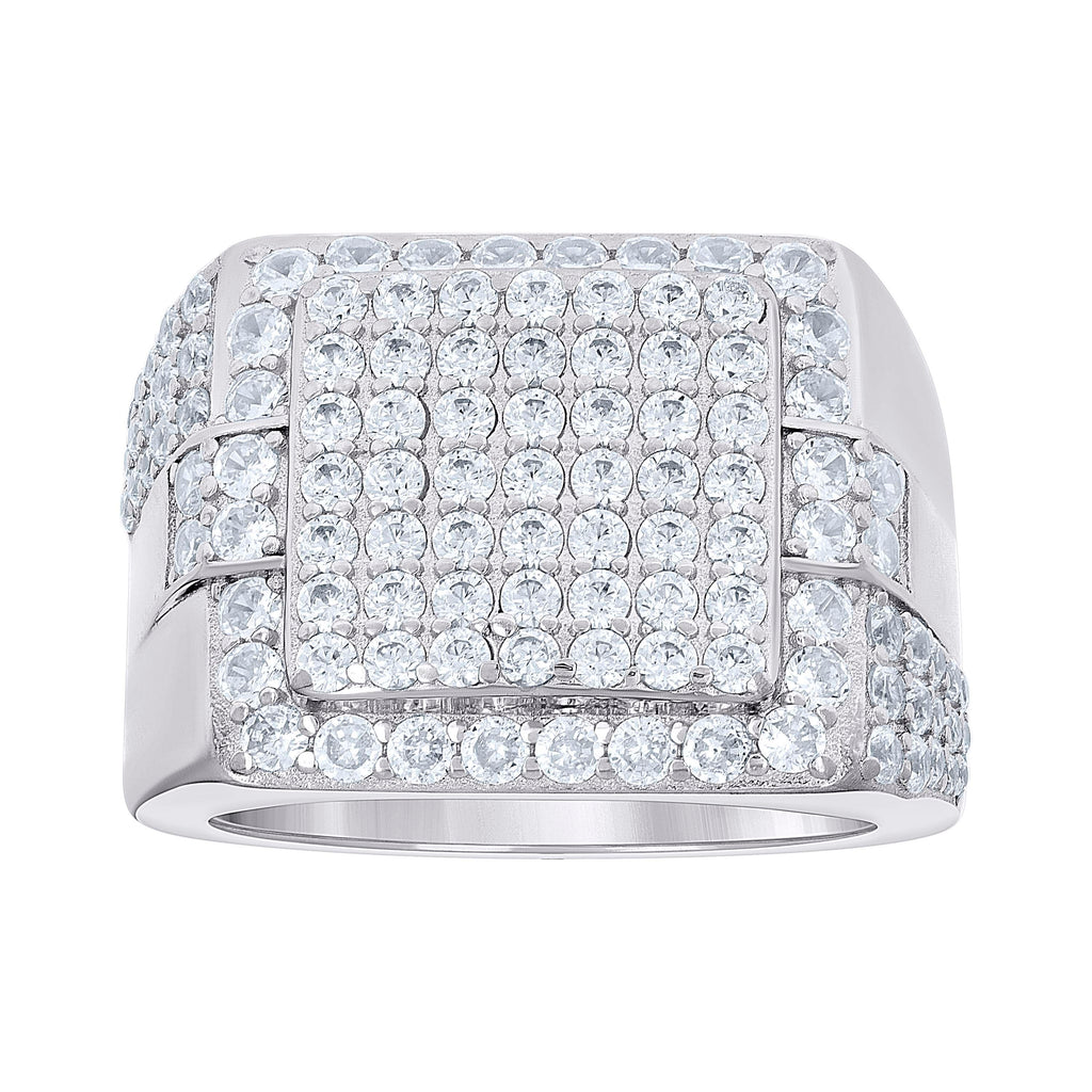 925 Sterling Silver Mens Cubic-Zirconia Cluster Square Head Fashion Ring Size 12