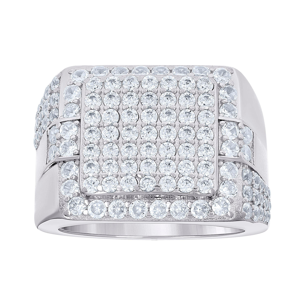 925 Sterling Silver Mens Cubic-Zirconia Cluster Square Head Fashion Ring Size 12