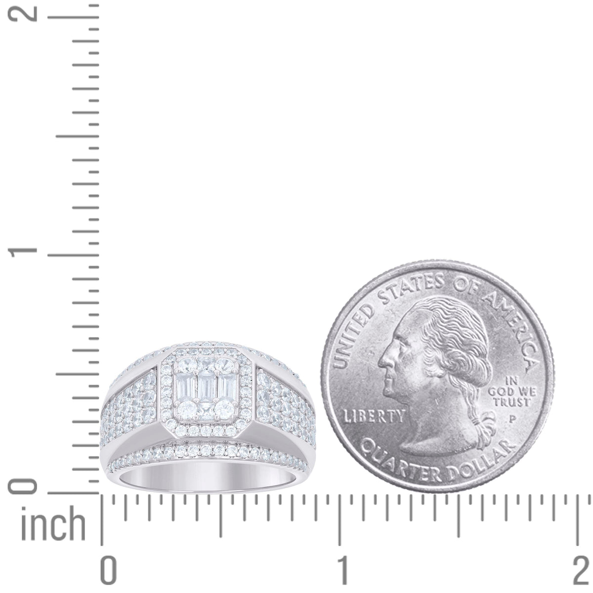 925 Sterling Silver Mens Round Baguette Cubic-Zirconia Fashion Ring Size 11