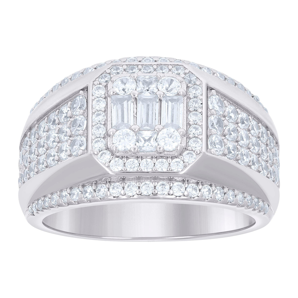 925 Sterling Silver Mens Round Baguette Cubic-Zirconia Fashion Ring Size 10