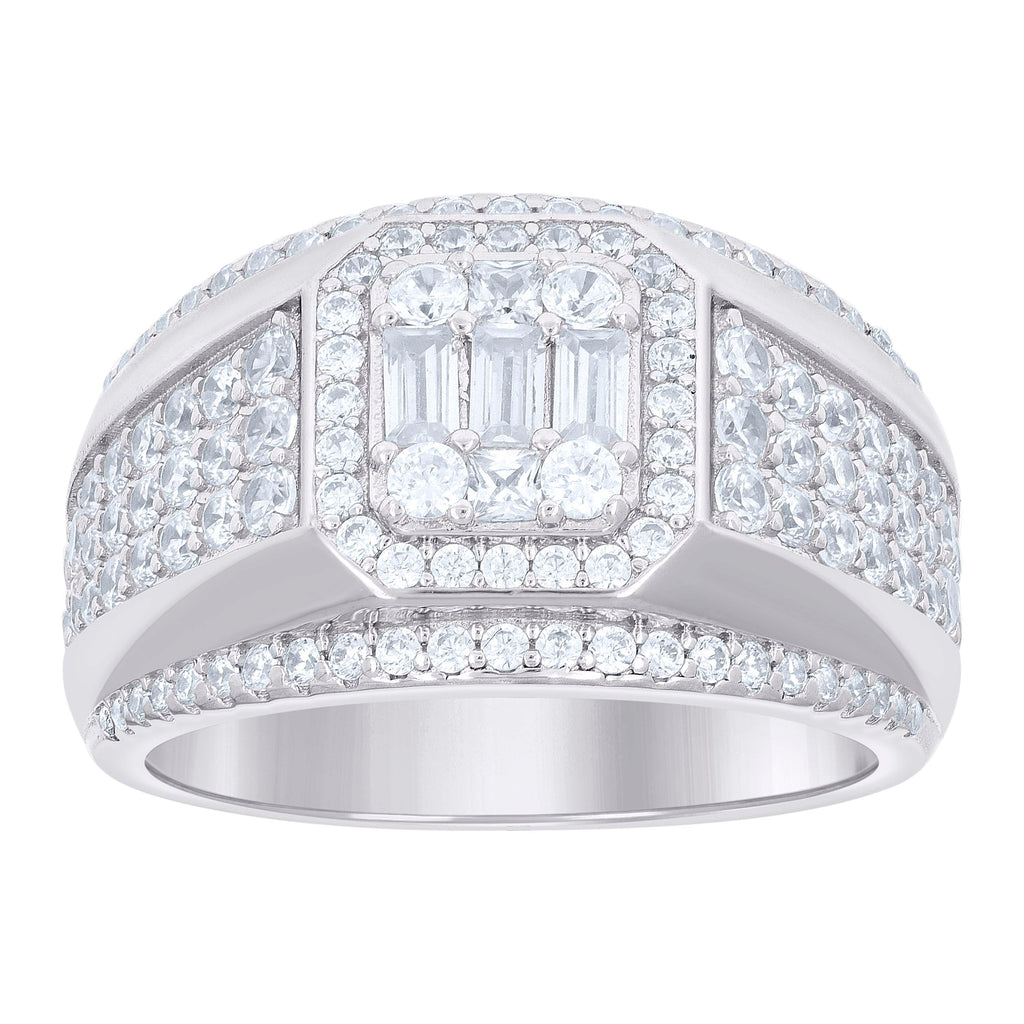 925 Sterling Silver Mens Round Baguette Cubic-Zirconia Fashion Ring Size 11