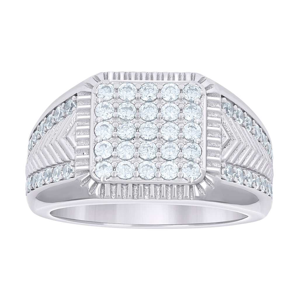 925 Sterling Silver Mens Cubic-Zirconia Square Head Fashion Ring Size 10
