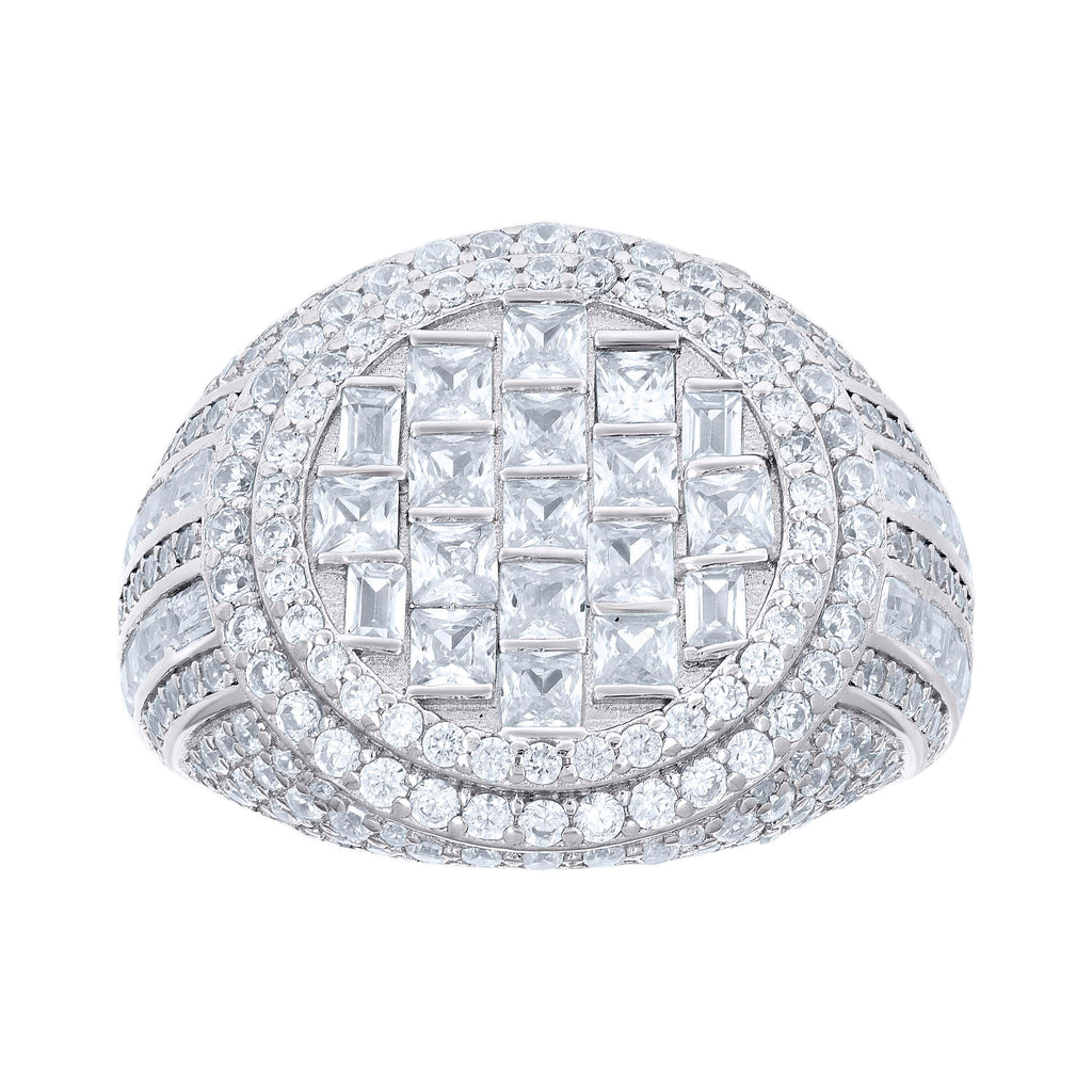 925 Sterling Silver Mens Round Baguette Cubic-Zirconia Round Head Fashion Ring Size 11