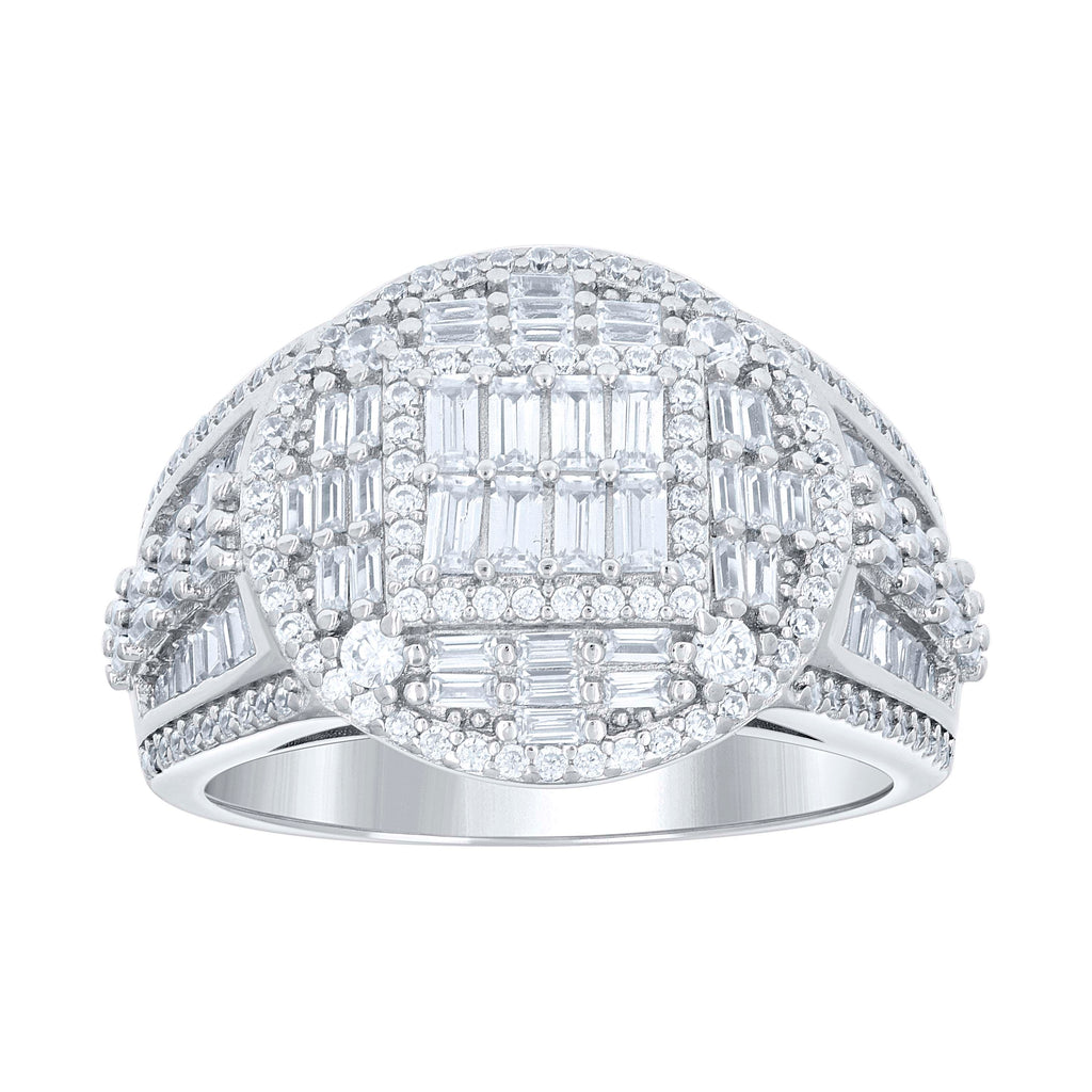 925 Sterling Silver Mens Round Baguette Cubic-Zirconia Round Head Fashion Ring Size 11