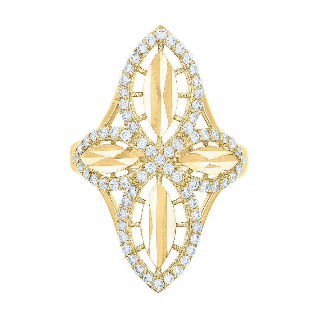10K Yellow Gold Womens Cubic-Zirconia Cross Religious Ring