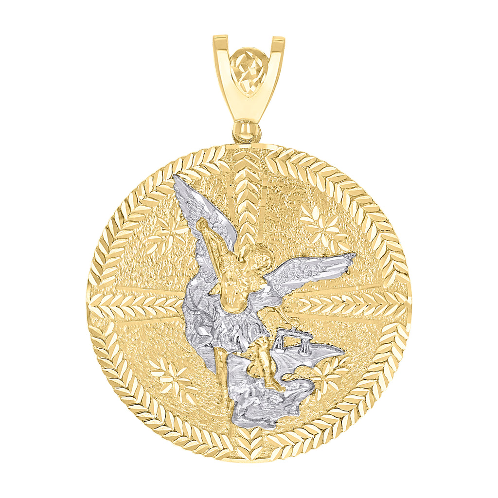 10K Two-tone Gold Mens St. Michael Religious Charm Pendant
