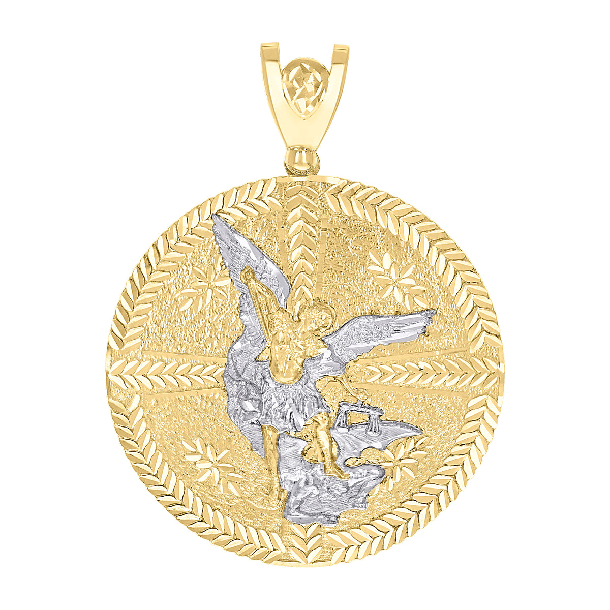 10K Two-tone Gold Mens St. Michael Religious Charm Pendant