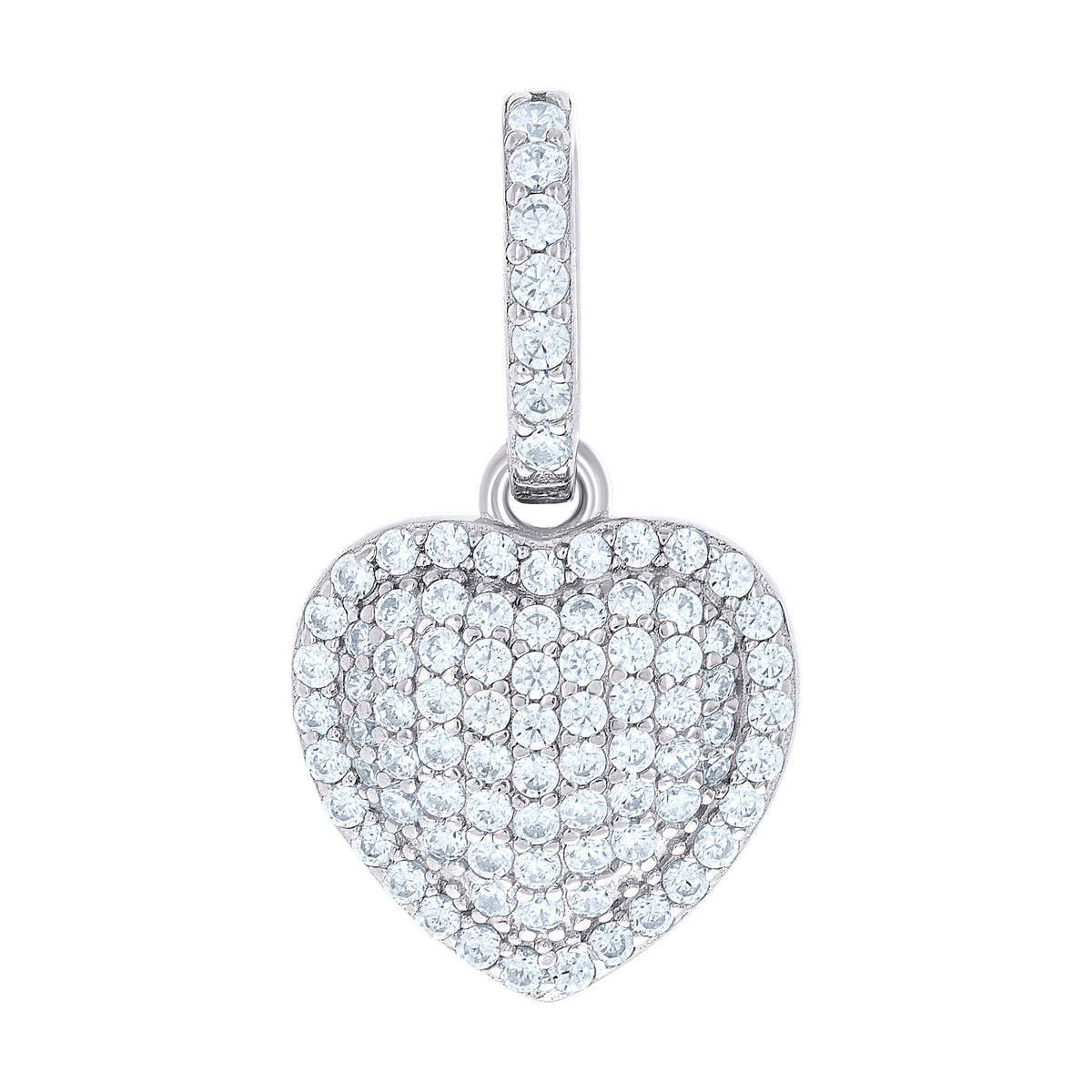 925 Sterling Silver Womens Cubic-Zirconia Puff Heart Pendant