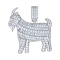 925 Sterling Silver Mens Round Baguette Cubic-Zirconia Goat Animal Wildlife Pendant