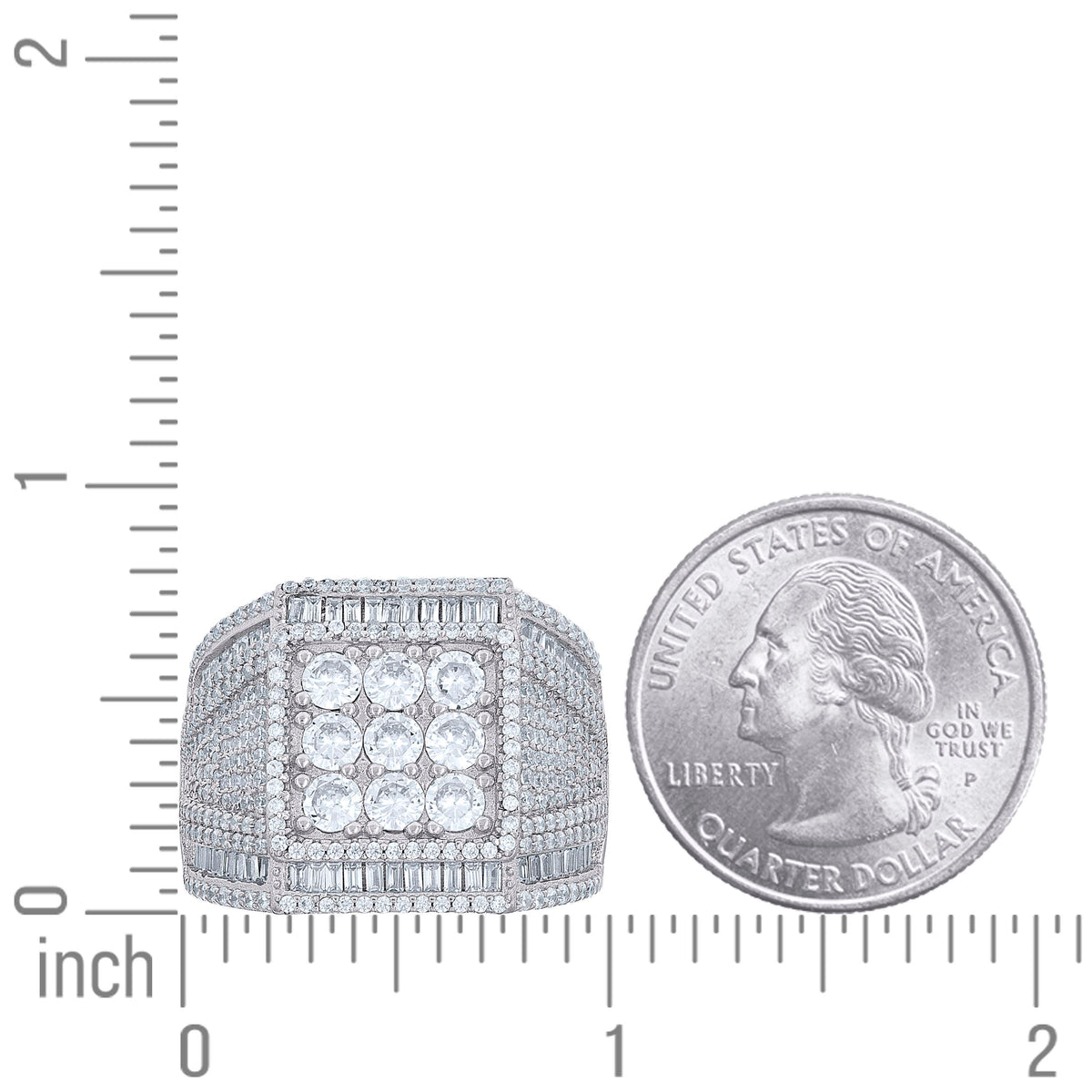 925 Sterling Silver Mens Baguette Round Cubic-Zirconia Square Head Fashion Ring Size 11