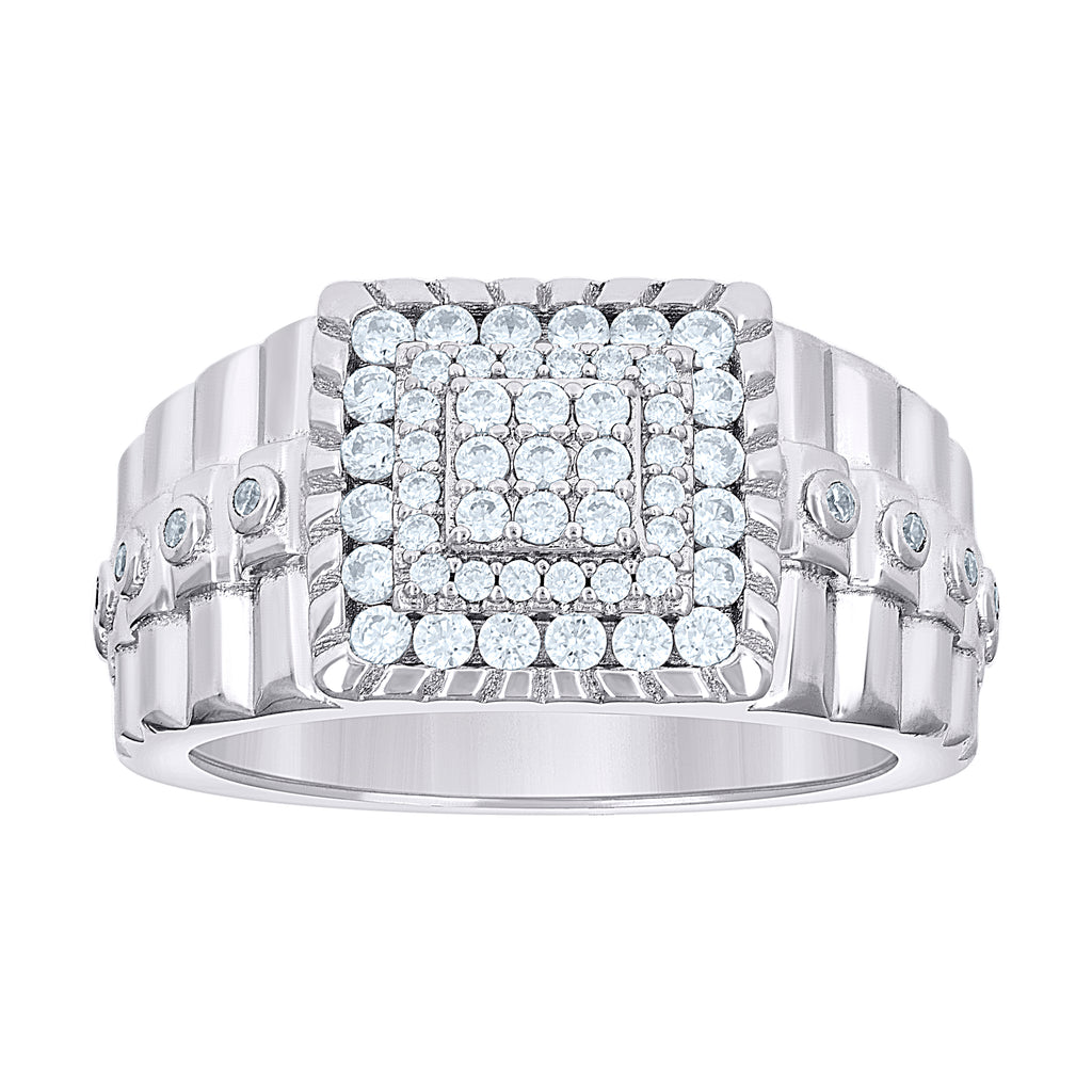925 Sterling Silver Mens Cubic-Zirconia Square Head Fashion Ring