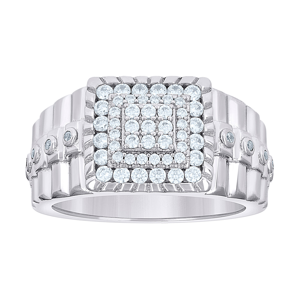 925 Sterling Silver Mens Cubic-Zirconia Square Head Fashion Ring
